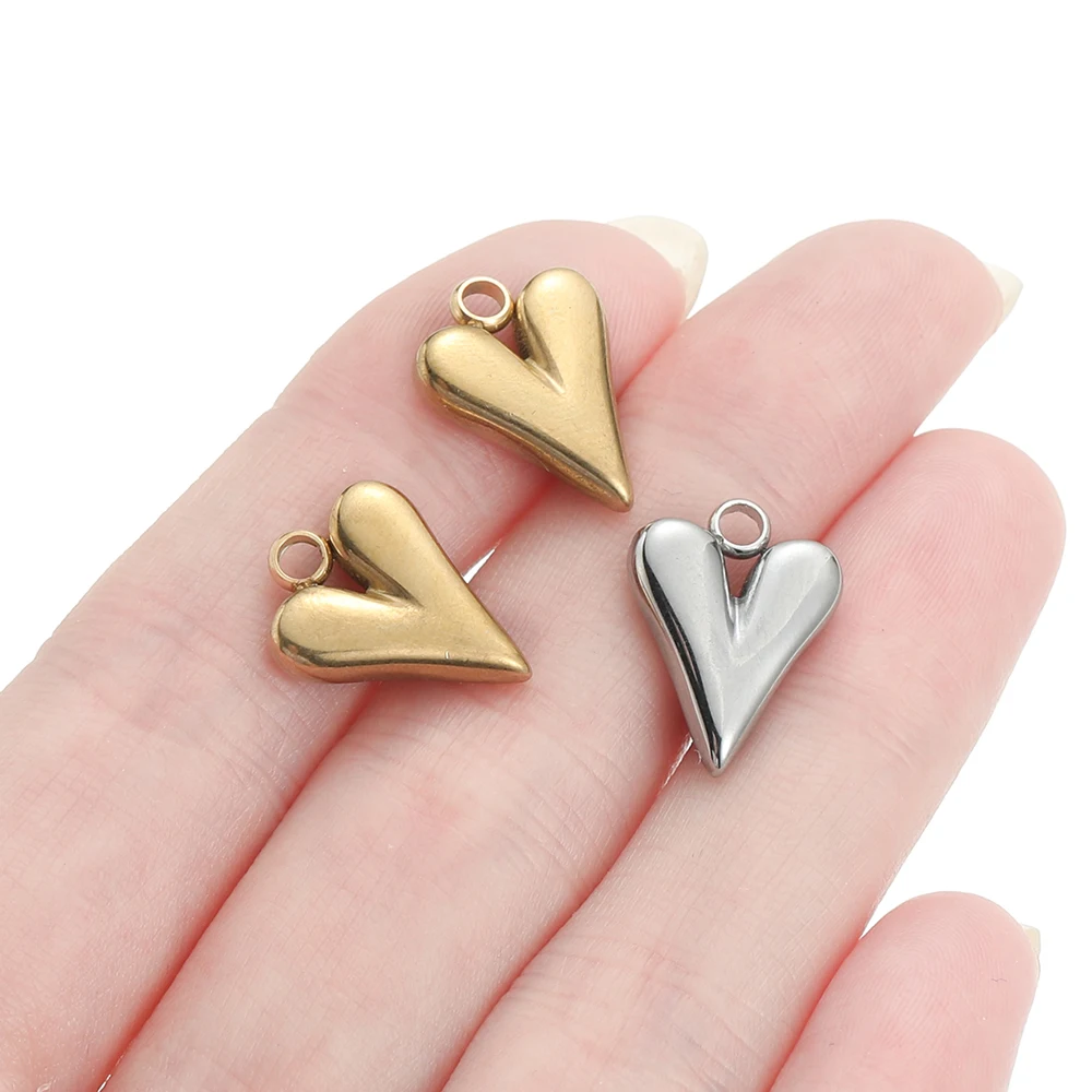 수제 DIY 쥬얼리 목걸이 귀걸이, 스테인리스 스틸 하트 모양 펜던트, 제작 액세서리, 5 개/로트