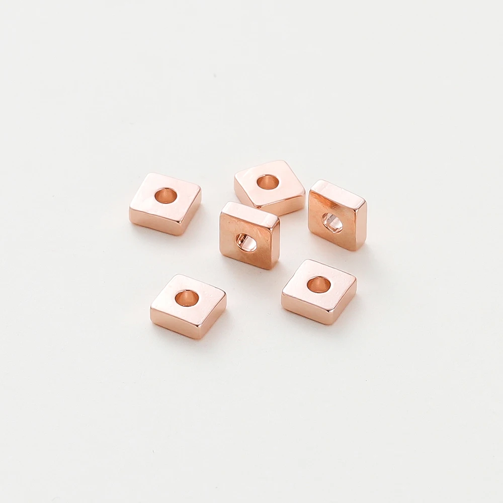 30-100Pcs 14K/18K 골드 컬러 도금 황동 2/3/4mm 플랫 스퀘어 스페이서 구슬 DIY 팔찌 목걸이 쥬얼리 액세서리 만들기