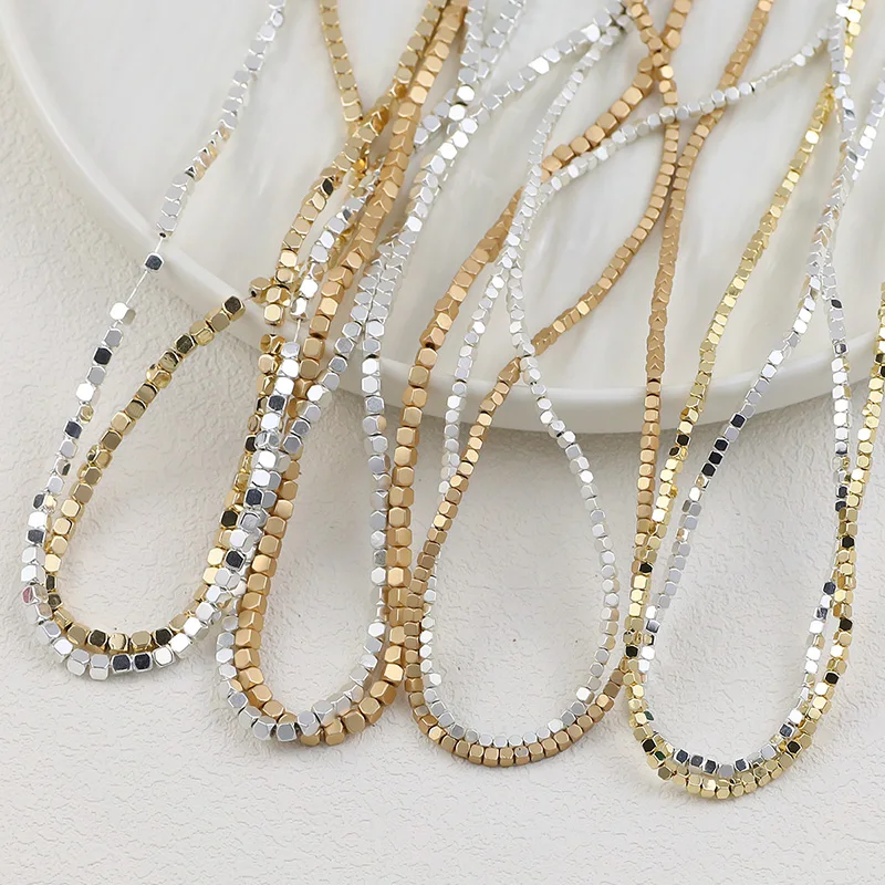 2mm 3mm 스퀘어 스톤 비드 매트 도금 골드 실버 로즈 컬러 적철광 루즈 비즈 쥬얼리 만들기 팔찌 DIY 액세서리