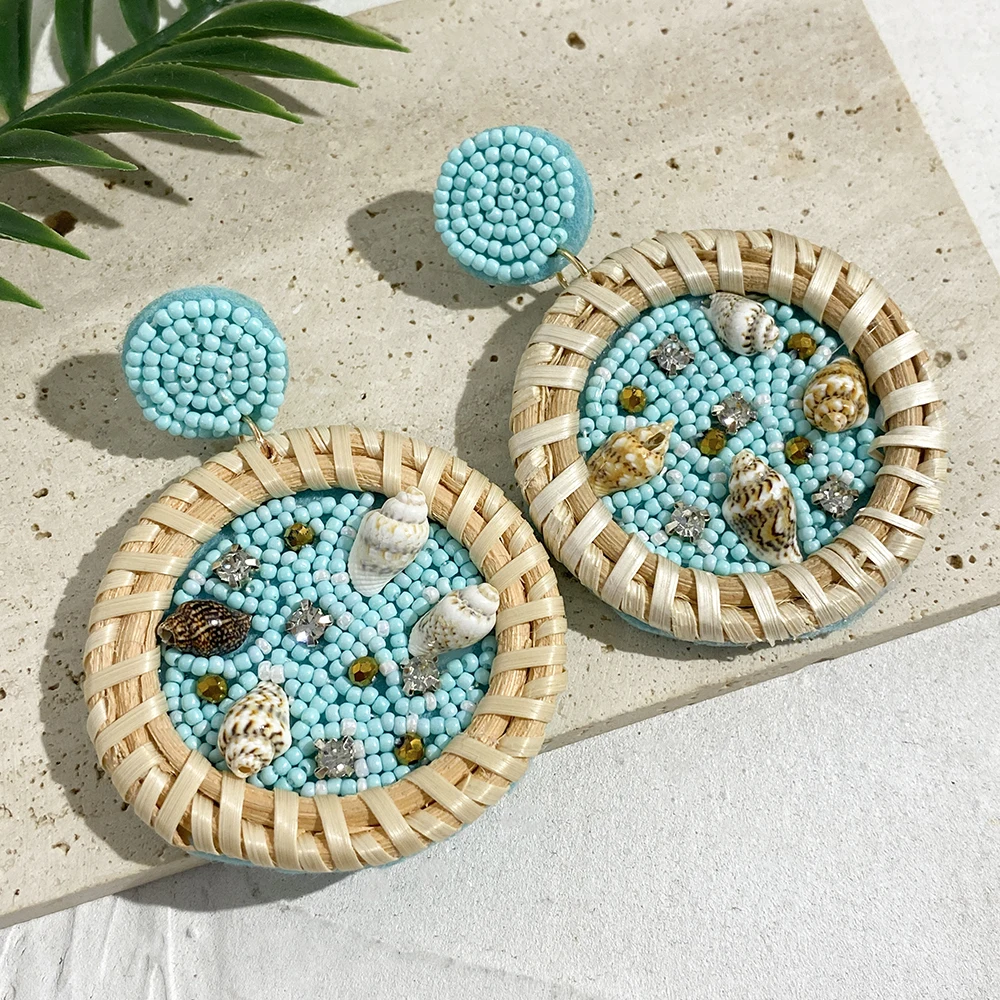 AENSOA 보헤미안 불가사리 랍스터 조가비 씨앗 비드 드롭 귀걸이 여성을위한 수제 해양 동물 귀걸이 여름 해변 보석