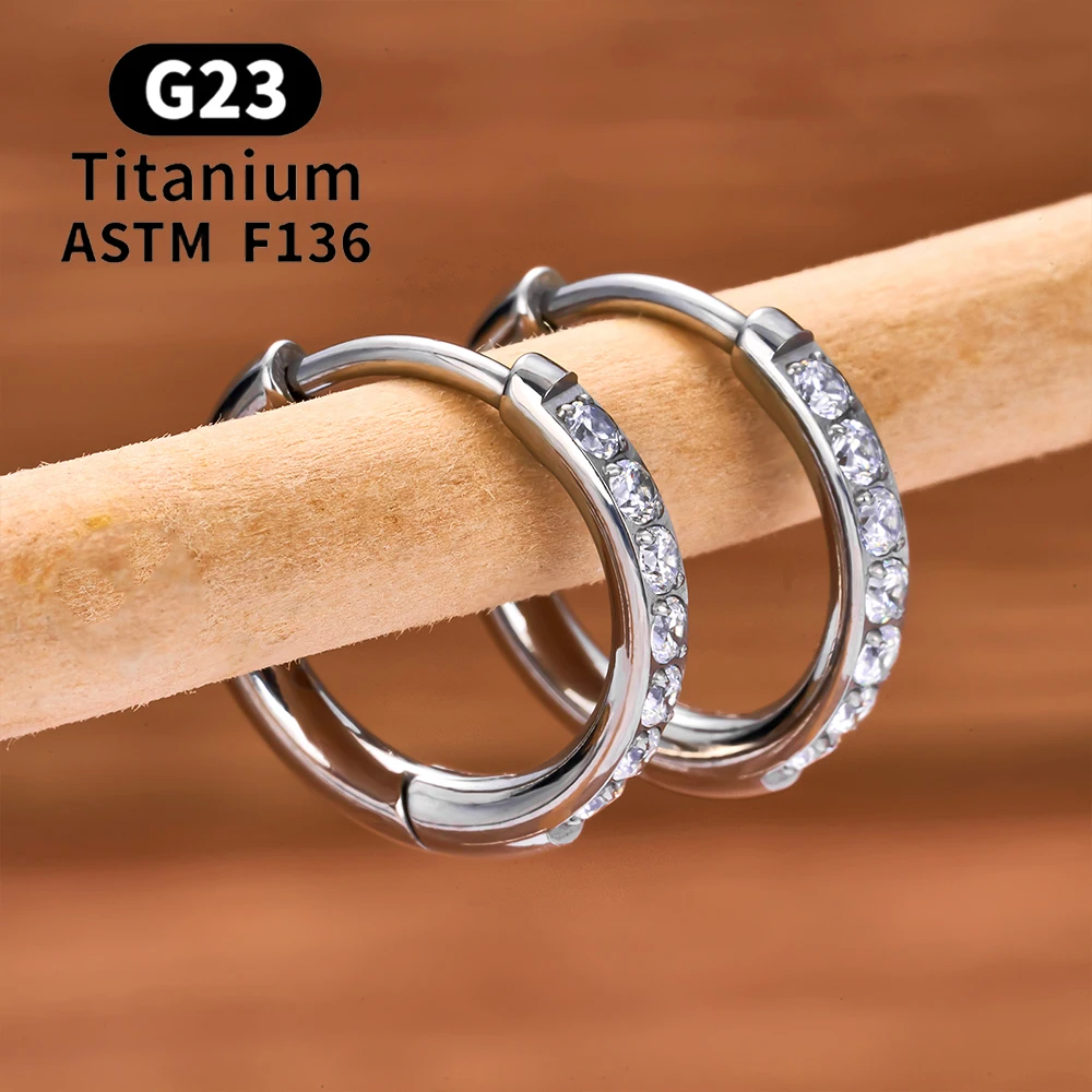 2/20PCS G23 티타늄 귀걸이 후프 CZ 힌지 세그먼트 라운드 코 링 여성용 귀 Tragus 연골 헬릭스 Daith 피어싱 쥬얼리