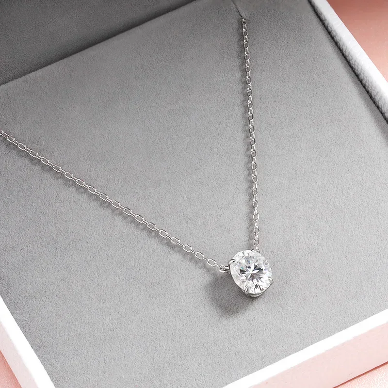 Smyoue 여성용 타원형 컷 모이사나이트 목걸이, 진짜 실버 체인, 925 팬던트 랩 다이아몬드, 생일 선물, 쥬얼리 100%, 1CT, 2CT, 3CT