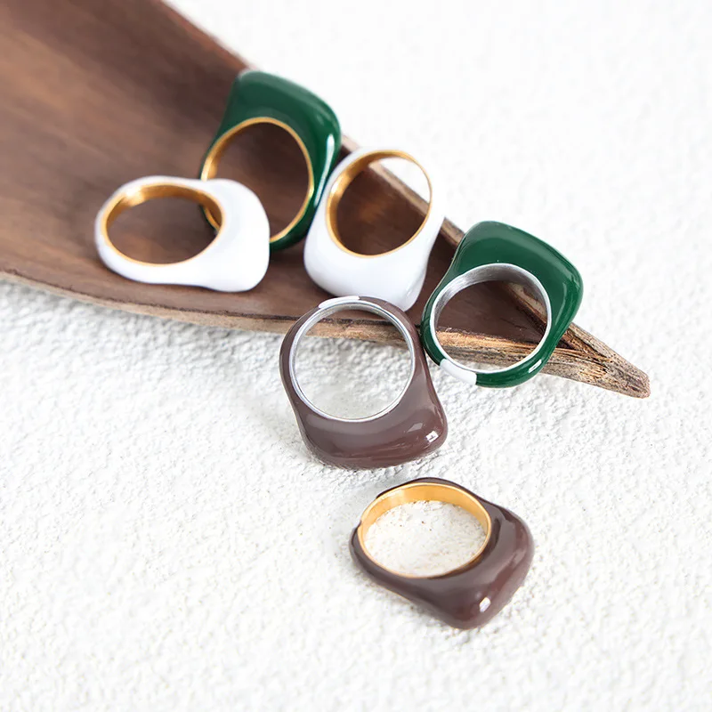 여성을위한 멀티 컬러 에나멜 스테인레스 스틸 반지 골드 도금 방수 여성의 미적 반지 여자 반지 여성 쥬얼리 선물