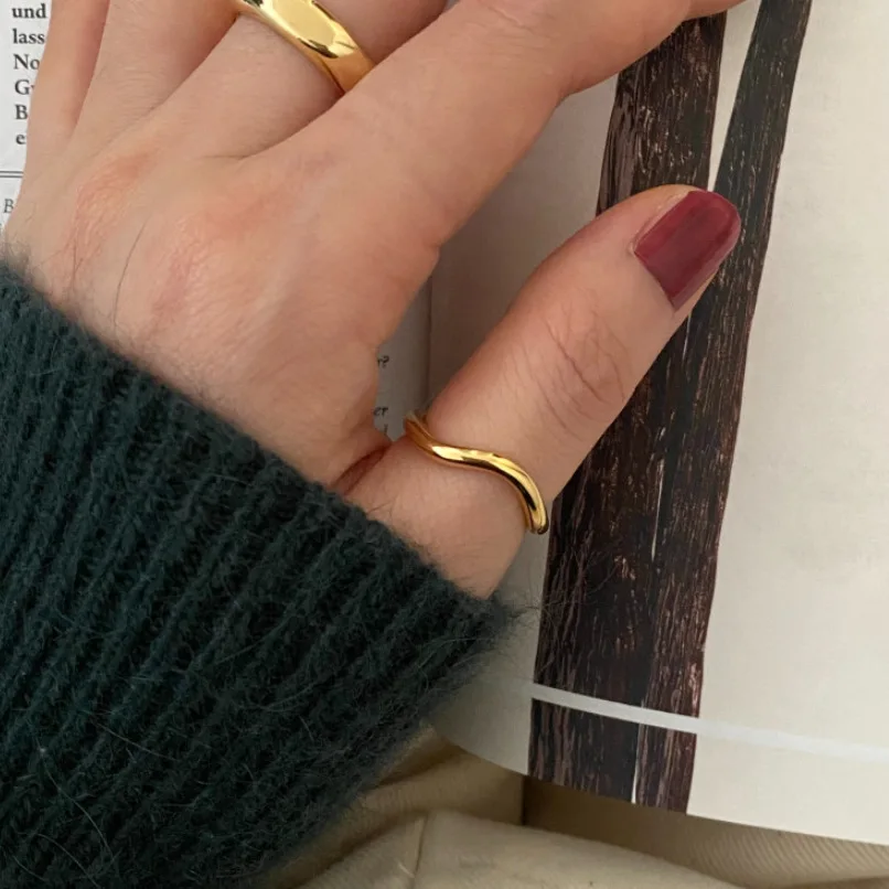 여성을위한 925 스털링 실버 물결 모양의 라인 오픈 반지 숙녀 우아한 럭셔리 쥬얼리 액세서리 도매 보석