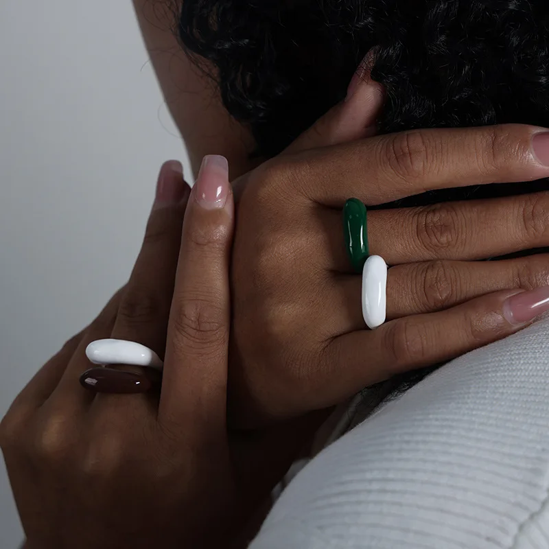 여성을위한 멀티 컬러 에나멜 스테인레스 스틸 반지 골드 도금 방수 여성의 미적 반지 여자 반지 여성 쥬얼리 선물