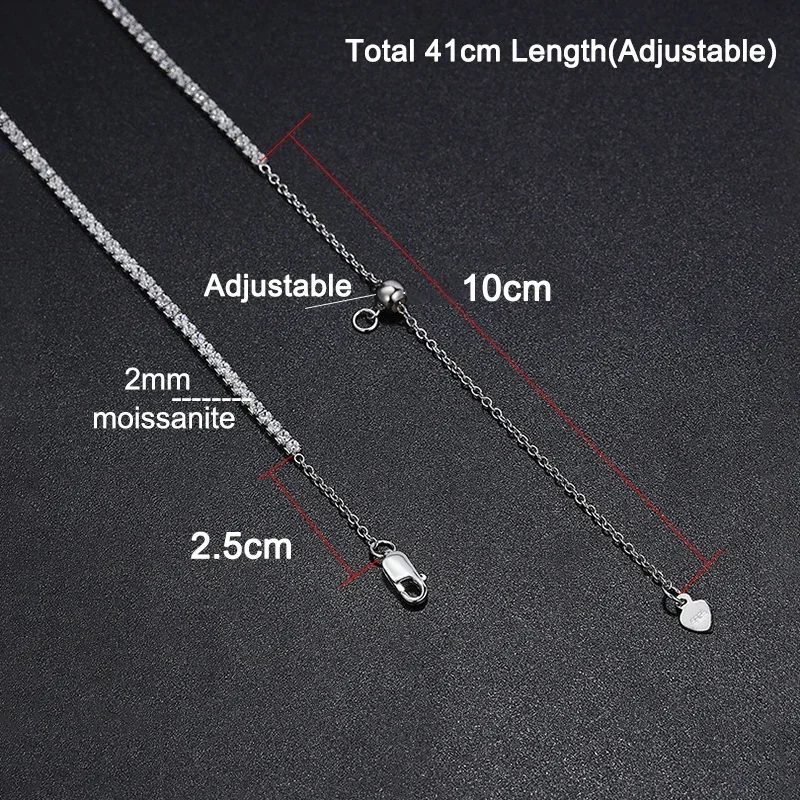여성을위한 2mm Moissanite 테니스 목걸이 S925 실버 도금 18K 골드 스파클링 라인 석 초커 체인 웨딩 쥬얼리 조절 가능