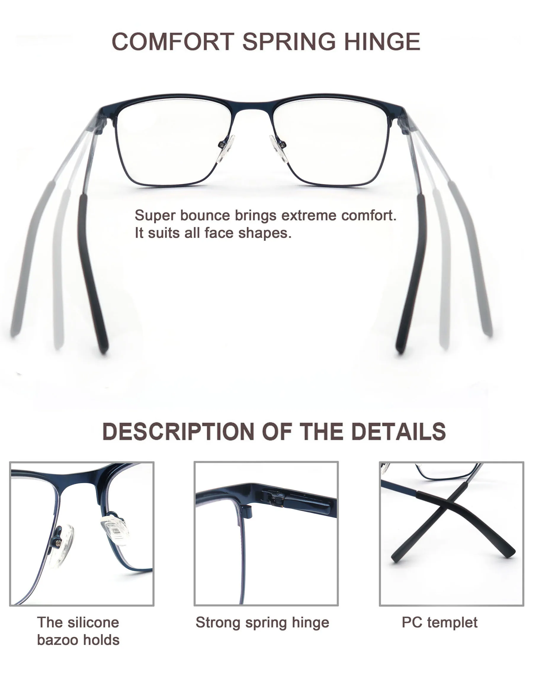 Modfans 남성용 푸른 빛 독서 안경 금속 프레임 잡지 독자 돋보기 노안 렌즈 안경 디옵터 +0.75 ~ 4.0