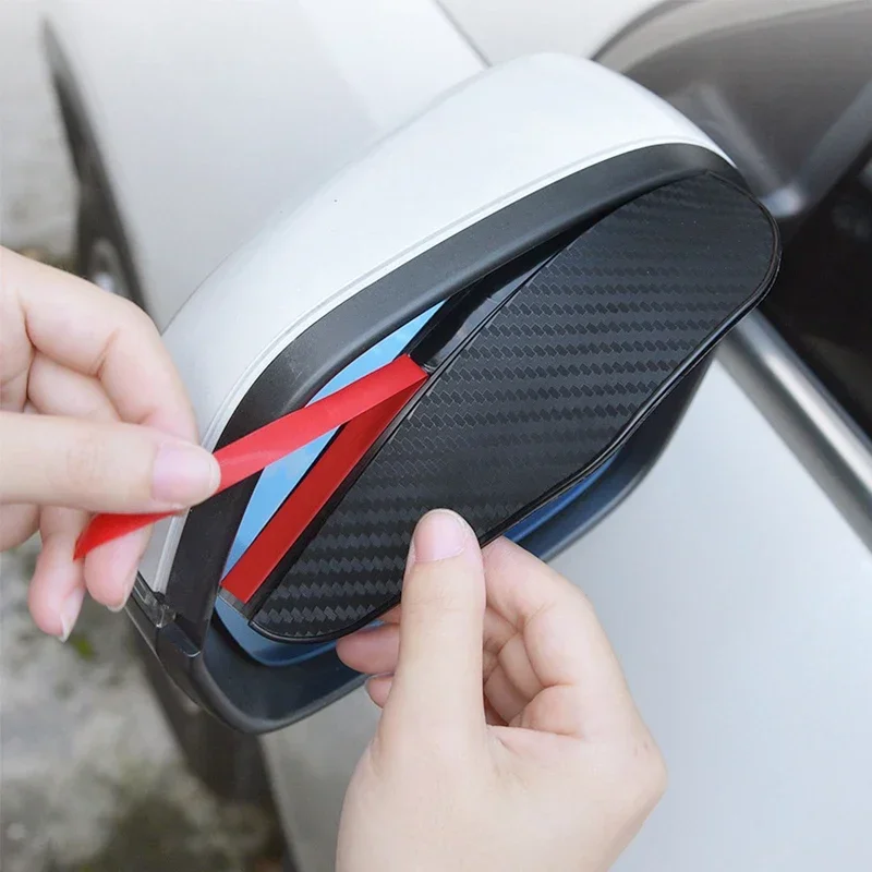 2Pcs 탄소 섬유 자동차 백미러 비 방패 눈썹 유연한 자동차 백미러 비 방패 수호자 눈썹 비 커버