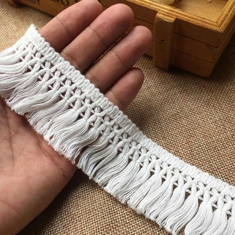 3.5CM 와이드 화이트 베이지 코튼 스레드 3D 레이스 패브릭 직조 리본 술 DIY 재료 커튼 의류 액세서리 장식