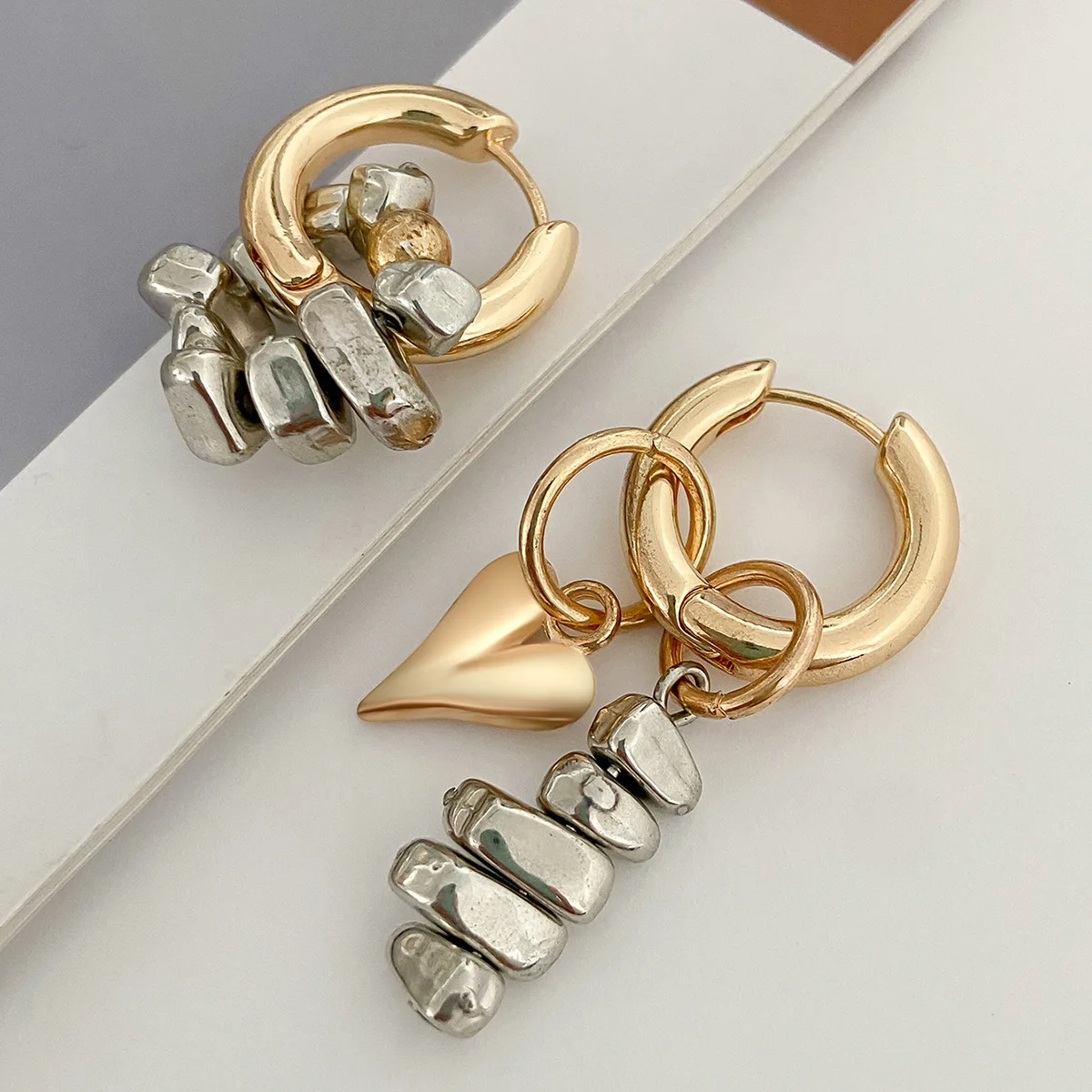 빈티지 불규칙 유니크 디자인 CCB 비즈 하트 펜던트 귀걸이 여성 트렌드 참 장신구 세트 발렌타인 데이 주얼리