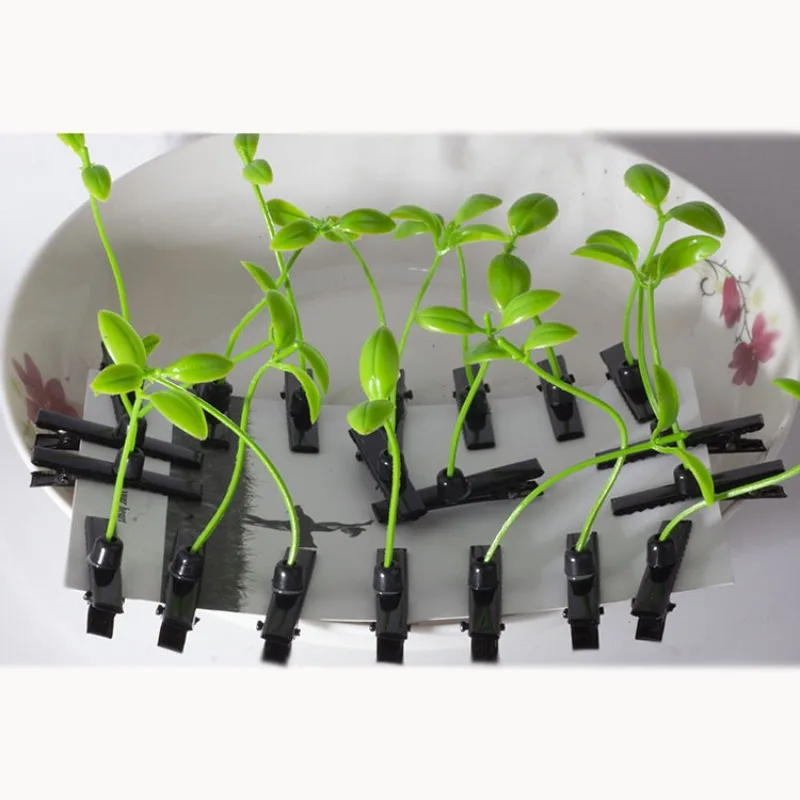 2025 새로운 간단한 한국어 녹색 새싹 잔디 헤어 클립 식물 콩 머리 여자를위한 귀여운 머리핀 여자 헤어 식물 액세서리 선물