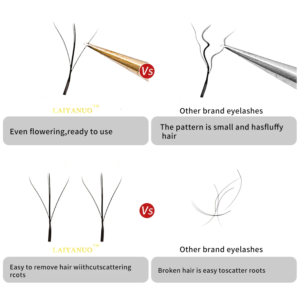 LAIYANUO 3D W 3코어 트리플 팁 속눈썹 W ShaEyelash Extensions Blister Premade 2코어 팬 더블