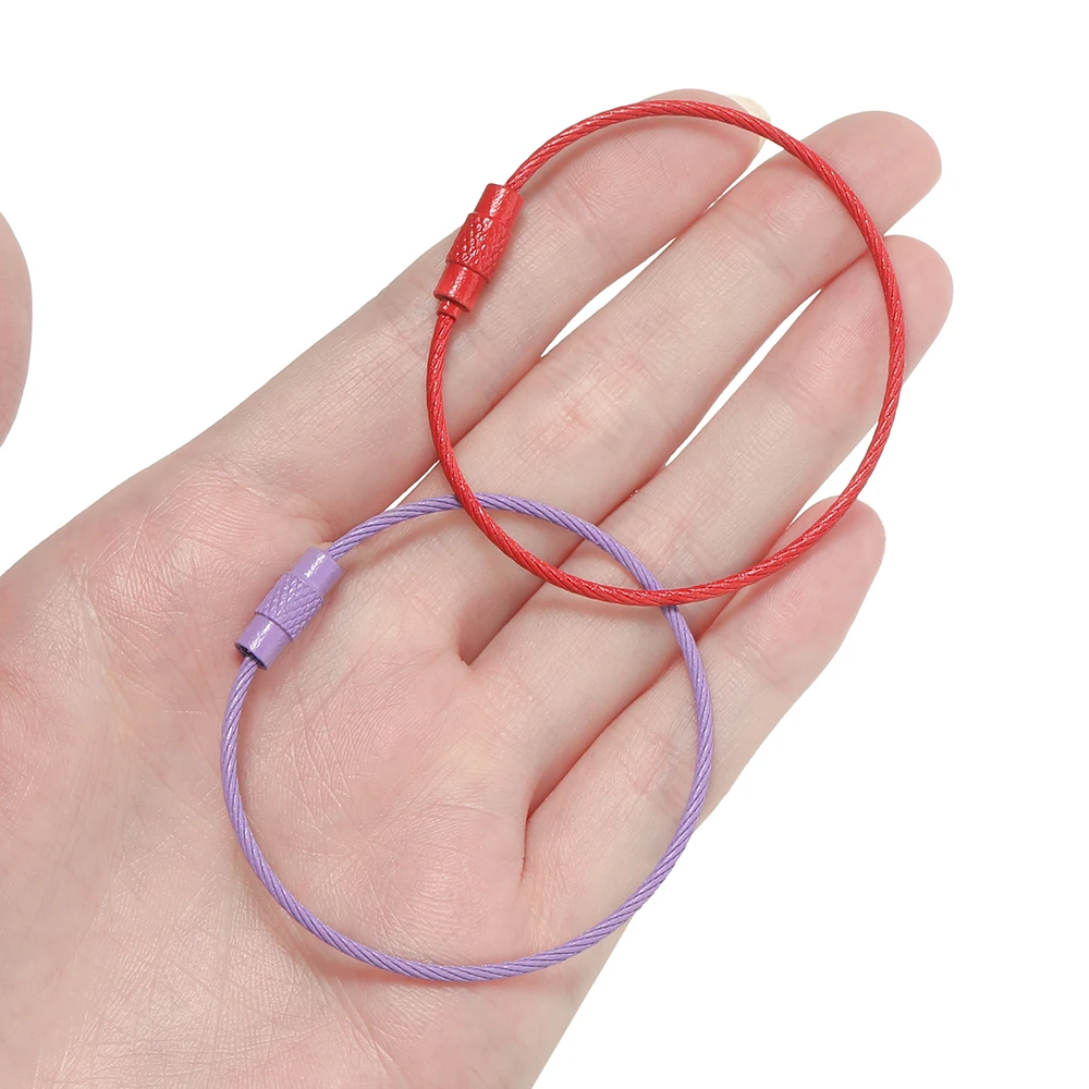 10 개/몫 다채로운 철 와이어 키 체인 케이블 루프 나사 잠금 로프 키 홀더 열쇠 고리 열쇠 고리 반지 보석 만들기 용품