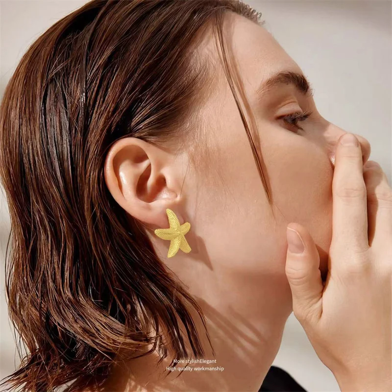 패션 과장 여성을위한 여름 새로운 황금 불가사리 귀걸이 휴일 파티 보헤미안 쥬얼리 액세서리 여성 선물 용품