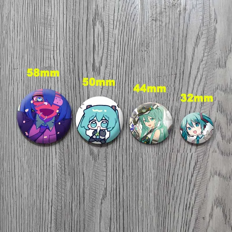 Kawaii 가상 가수 Mik 둥근 모양 배지 스냅인 만화 브로치 애니메이션 프로젝트 Sekai 옷깃 핀 가방 액세서리 어린이를위한 선물
