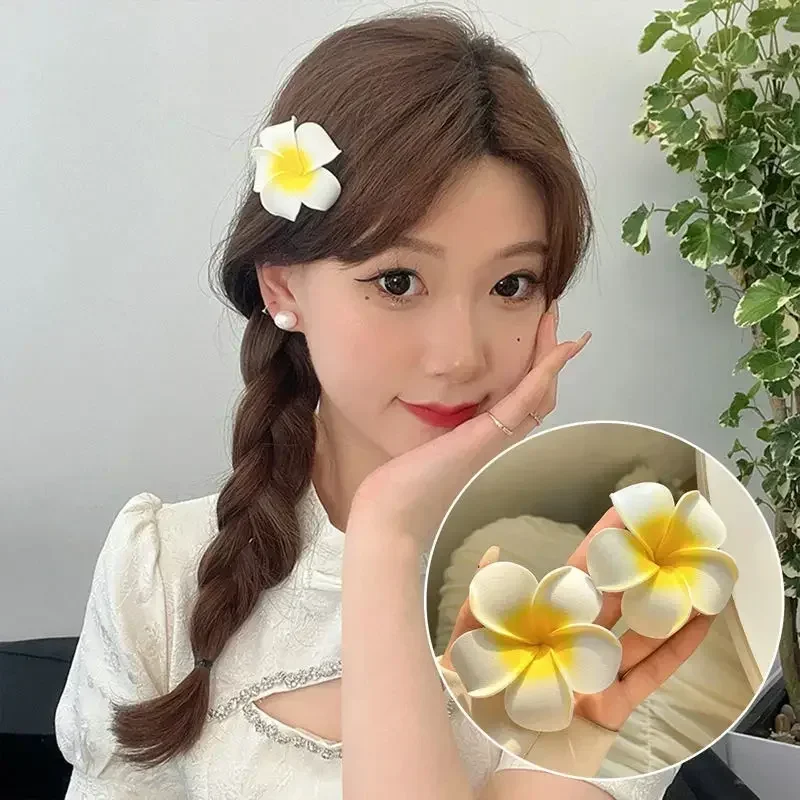 여성용 Plumeria 꽃 헤어 클립, 여아용 미적 머리핀, 계란 꽃 바렛, 파티 가방, 헤어 액세서리, 패션