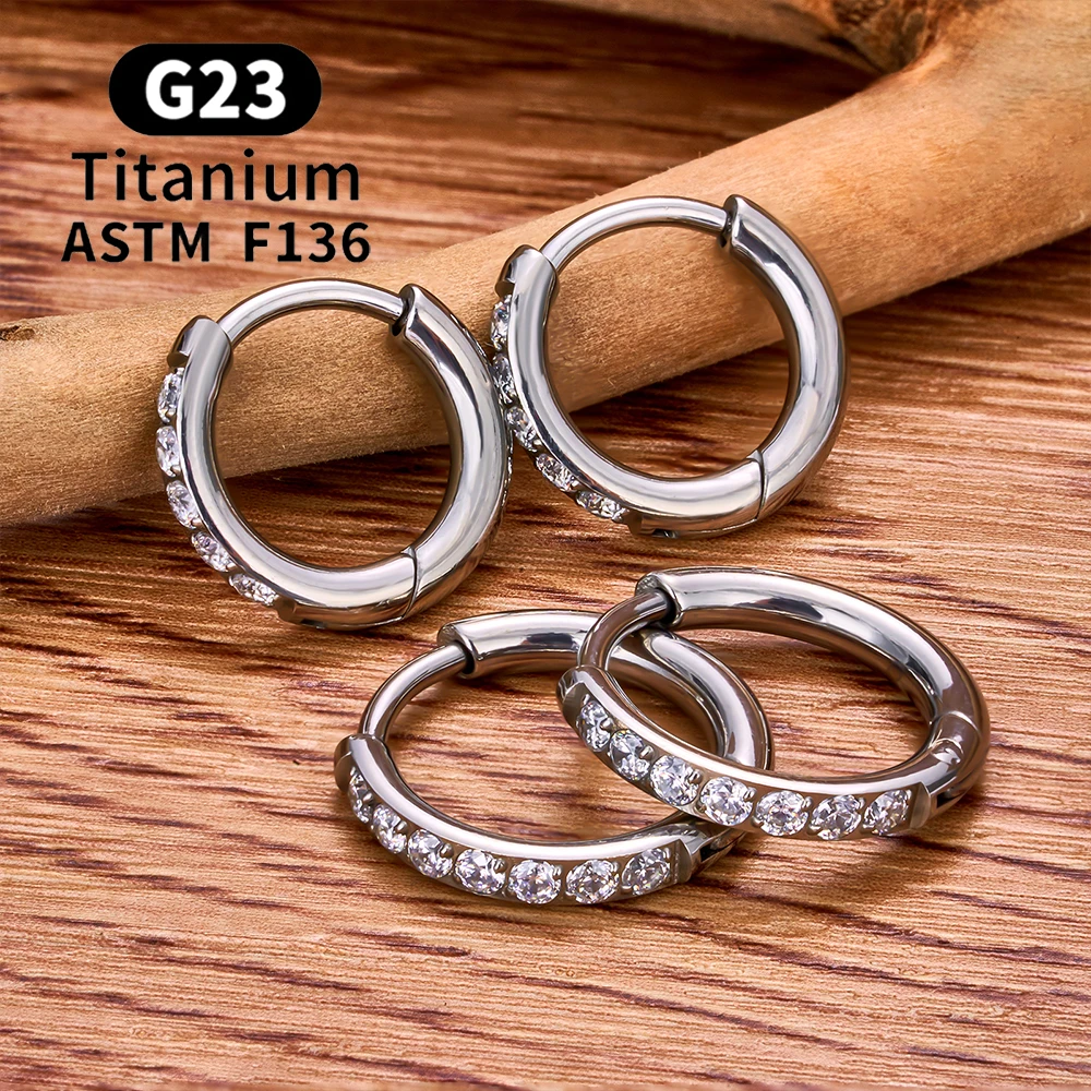 2/20PCS G23 티타늄 귀걸이 후프 CZ 힌지 세그먼트 라운드 코 링 여성용 귀 Tragus 연골 헬릭스 Daith 피어싱 쥬얼리