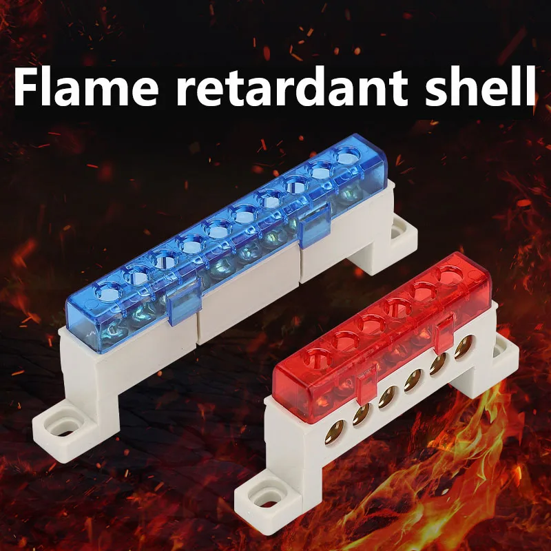 제로 와이어 터미널 3/4/5/6/7/10 홀 배전함 터미널 블록 방진 접지 구리 바 브리지 유형 커버가 있는 부스바