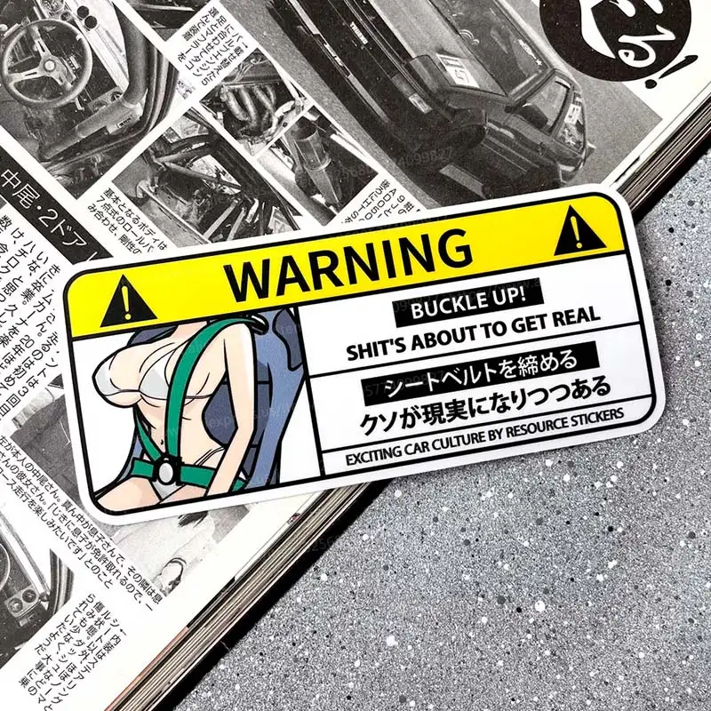 만화 자동차 스티커 경고 에어백 확인 경고 데칼 애니메이션 방수 자동차 액세서리 스티커 SH40