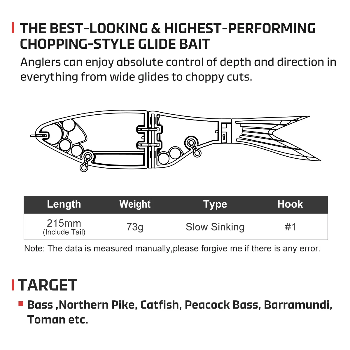 노비 아마타 글라이드 스윔베이트 소프트 루어 215mm 73g 슬로우 싱킹 실리콘 워블러 (파이크, 배스, 쉐드 글라이드 스윔베이트 낚시 루어)