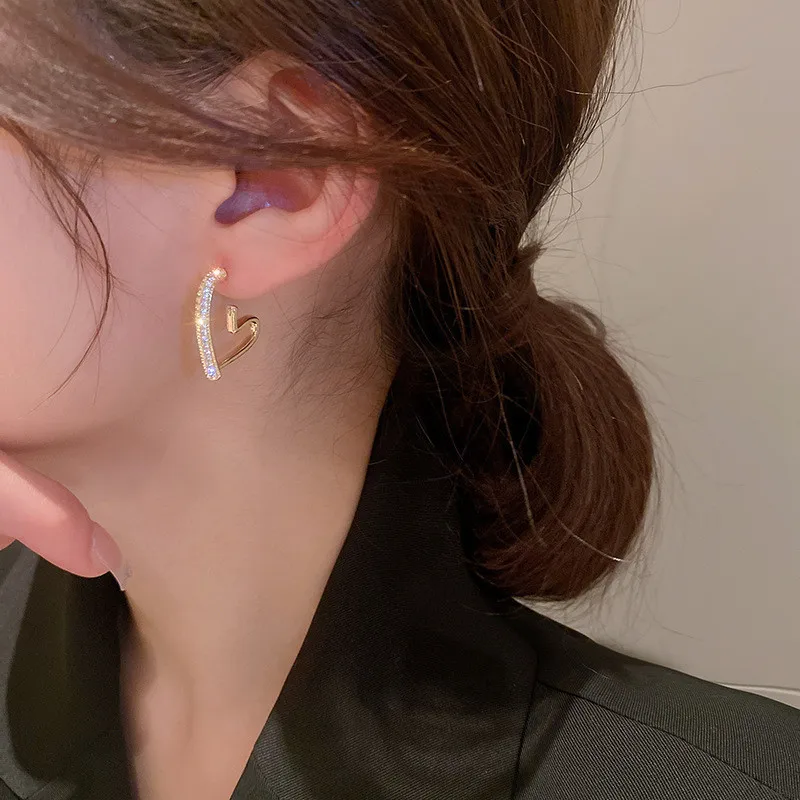 여성용 크리스탈 하트 귀걸이, 925 실버 바늘, 한국 패션 쥬얼리, 2025 트렌드, 럭셔리 후프 귀걸이, Brincos 신제품