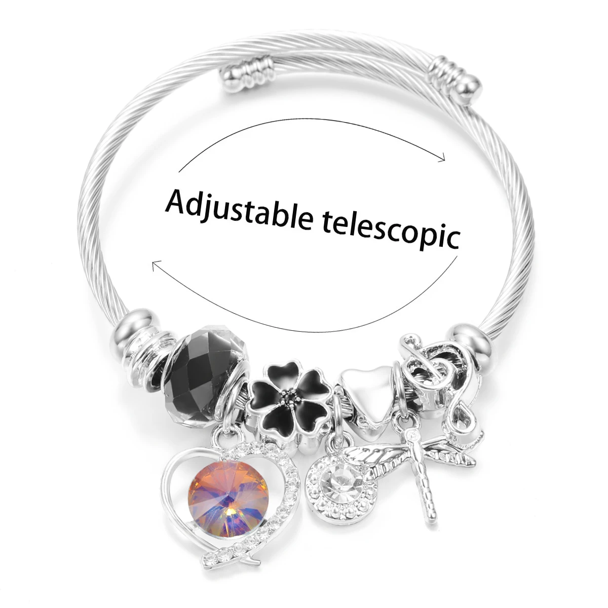 새로운 트렌디 한 라인 석 잠자리 크리스탈 페르시 펜던트 팔찌 스테인레스 스틸 4 색 클로저 Bangles 여성 팔찌 쥬얼리