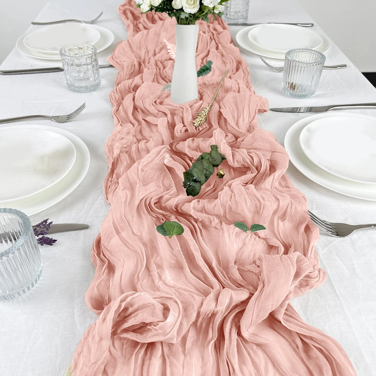 세이지 그린 세미 쉬어 거즈 테이블 러너 빈티지 컨트리 소박한 웨딩 생일 크리스마스 장식 홈 테이블 커버