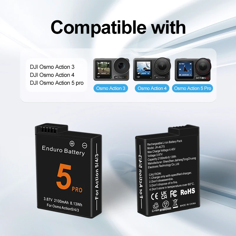 DJI Osmo Action 5 Pro 액션 카메라 배터리 용 배터리 3 슬롯 고속 충전기 Osmo 3 4 5 Pro 액세서리 용 2100mah 배터리