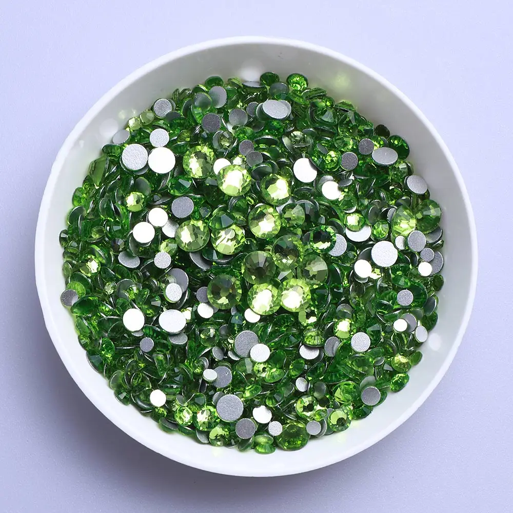 SS3-SS20 믹스 크기 반짝이 유리 라운드 라인 석 실버 바닥 비 핫픽스 네일 아트 의류 장식을위한 작은 크기 크리스탈