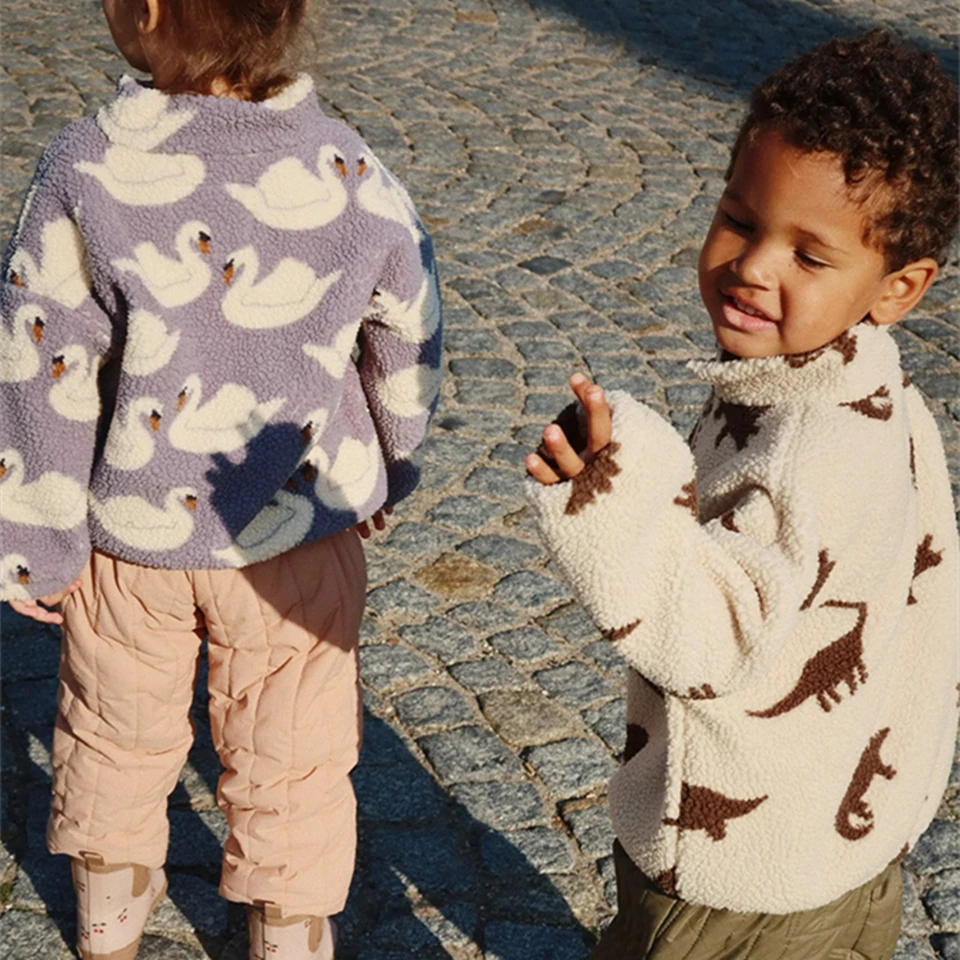 Konges Slojd 겨울 아기 ​​소녀 소년 Lambswool 체리 자켓 아동복 소년 스팽글 만화 겉옷 아동 코트 1-9Yrs