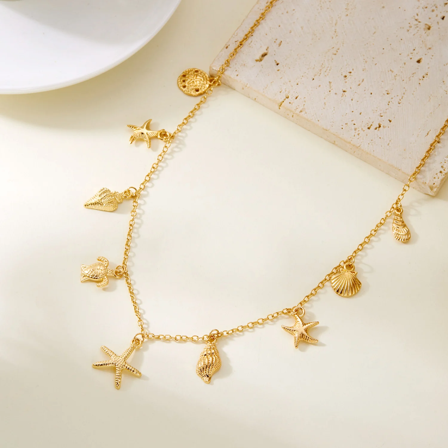 보헤미안 불가사리 쉘 조가비 거북이 펜던트 목걸이 여성을위한 모조 진주 매력 체인 목걸이 비치 쥬얼리 휴가 선물