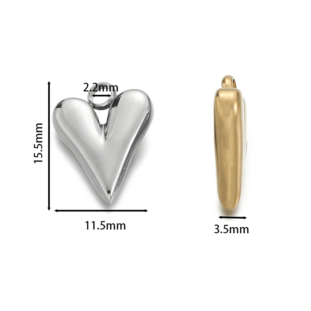 수제 DIY 쥬얼리 목걸이 귀걸이, 스테인리스 스틸 하트 모양 펜던트, 제작 액세서리, 5 개/로트