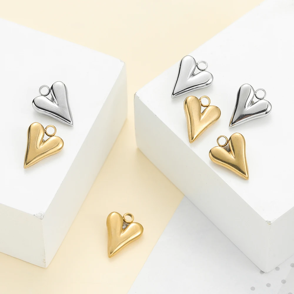 수제 DIY 쥬얼리 목걸이 귀걸이, 스테인리스 스틸 하트 모양 펜던트, 제작 액세서리, 5 개/로트
