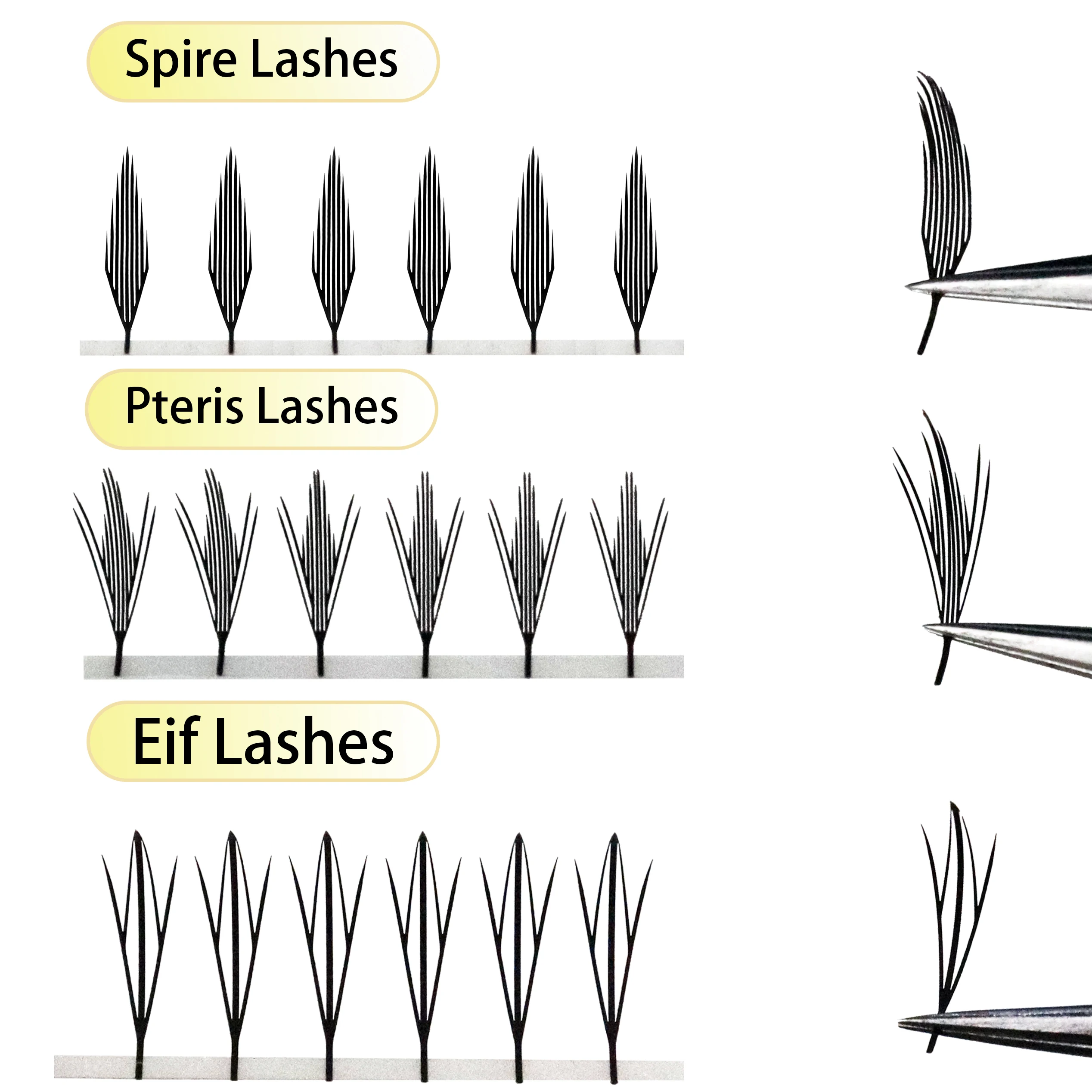 Anime Spire 속눈썹 연장 깃털 모양 C/D 컬 미리 만들어진 팬 타워 속눈썹 부드럽고 가벼운 만화 효과 거짓 속눈썹 메이크업
