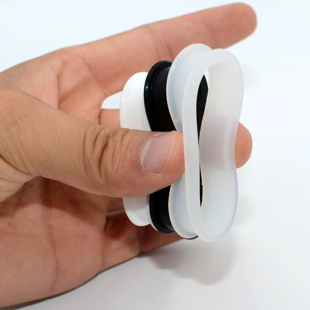 1 쌍 3mm-76mm 큰 크기 중공 검은 실리콘 유연한 더블 플레어 육체 귀 터널 플러그 게이지 확장기 들것 쥬얼리