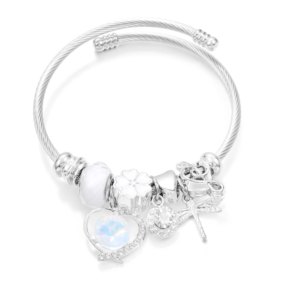 새로운 트렌디 한 라인 석 잠자리 크리스탈 페르시 펜던트 팔찌 스테인레스 스틸 4 색 클로저 Bangles 여성 팔찌 쥬얼리