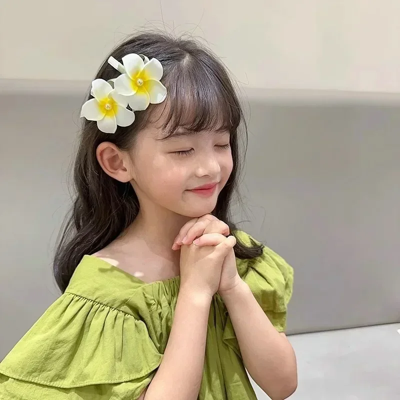 여성용 Plumeria 꽃 헤어 클립, 여아용 미적 머리핀, 계란 꽃 바렛, 파티 가방, 헤어 액세서리, 패션