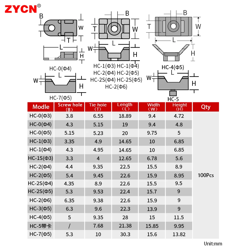 100Pcs 케이블 타이 안장 유형 플라스틱 마운트베이스 와이어 홀더 고정 시트 USB 충전 데이터 라인 와인 더 나일론 HC-1/2/3/4/5 STM