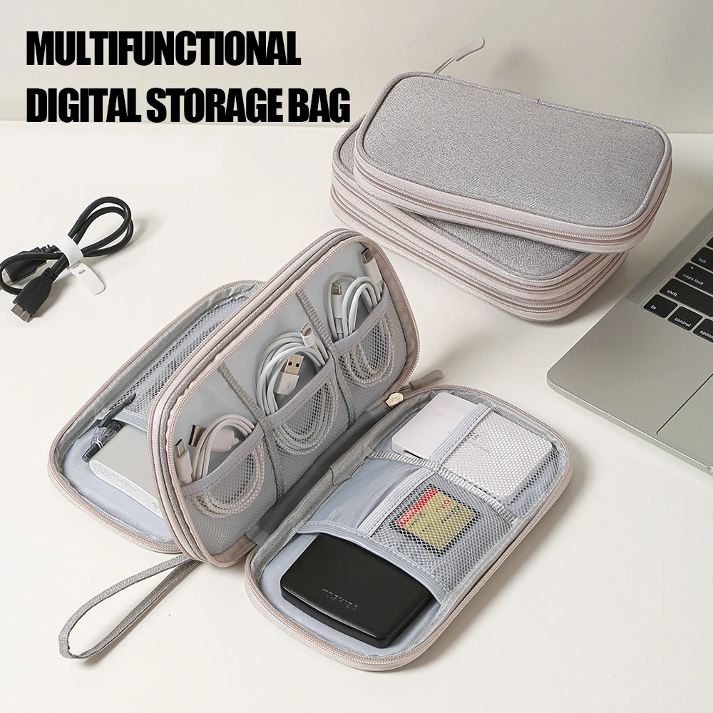 새로운 여행 주최자 가방 케이블 보관 주최자 파우치 운반 케이스 케이블 코드에 대한 휴대용 방수 더블 레이어 보관 가방