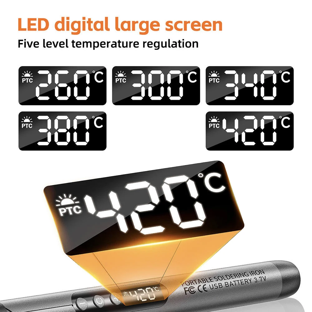 무선 USB 디지털 납땜 인두 온도 조절 가능 300-450 ℃ Type-C 1000mAh 배터리 지능형 납땜 용접 철 도구