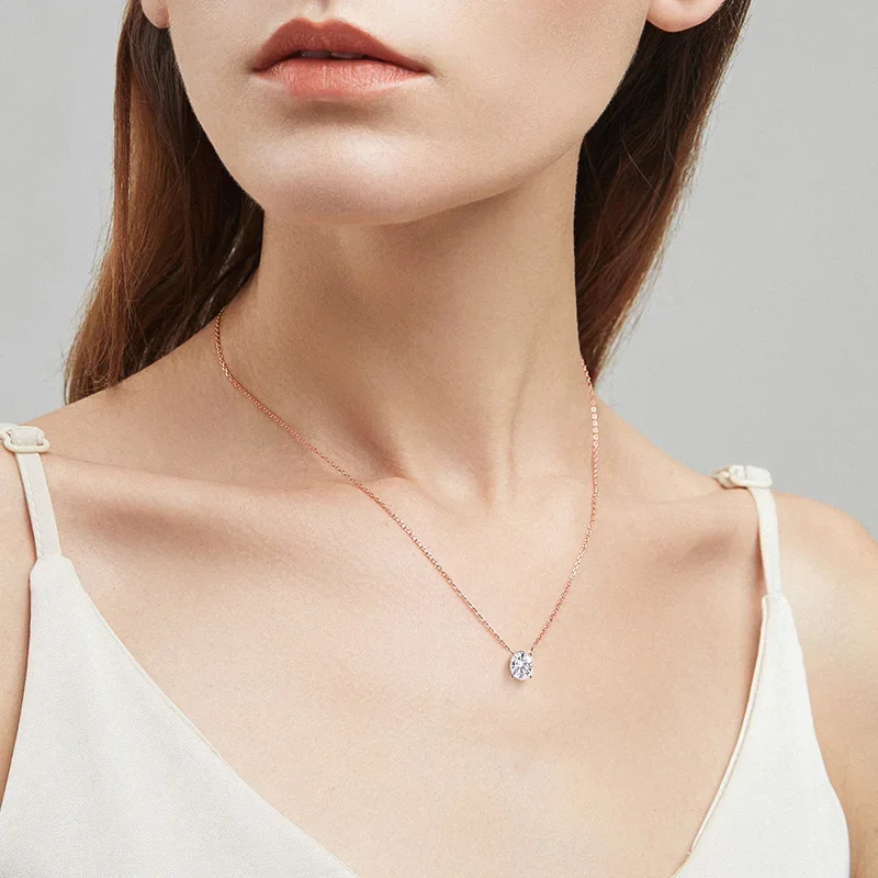 Smyoue 여성용 타원형 컷 모이사나이트 목걸이, 진짜 실버 체인, 925 팬던트 랩 다이아몬드, 생일 선물, 쥬얼리 100%, 1CT, 2CT, 3CT