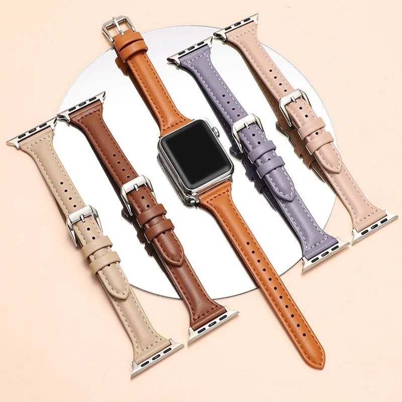Apple Watch 밴드 용 슬림 가죽 스트랩 44mm 45mm 41mm 40mm 38mm 손목 여성용 팔찌 iWatch 시리즈 9 8 7 6 5 4 3 SE Ultra 2 49mm
