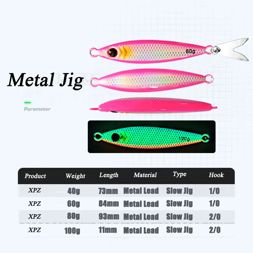AS 느린 지그 Pesca 루어 낚시 글로우 지그 느린 떨어지는 낚시꾼 40g60g80g100g 금속 하드 미끼 싱킹 지그 Pesca Leurre 미끼