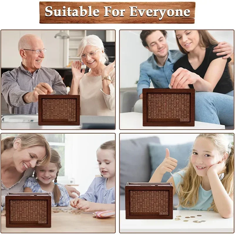 유로 머니 박스 나무 돼지 저금통 저축 상자, 챌린지 현금 보관 케이스, 1000 2000 3000 5000/10000