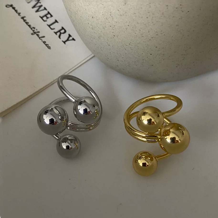 과장 펑크 금속 성격 불규칙한 3 레이어 디자인 여성을위한 공 모양의 반지 패션 간단한 조절 반지 선물