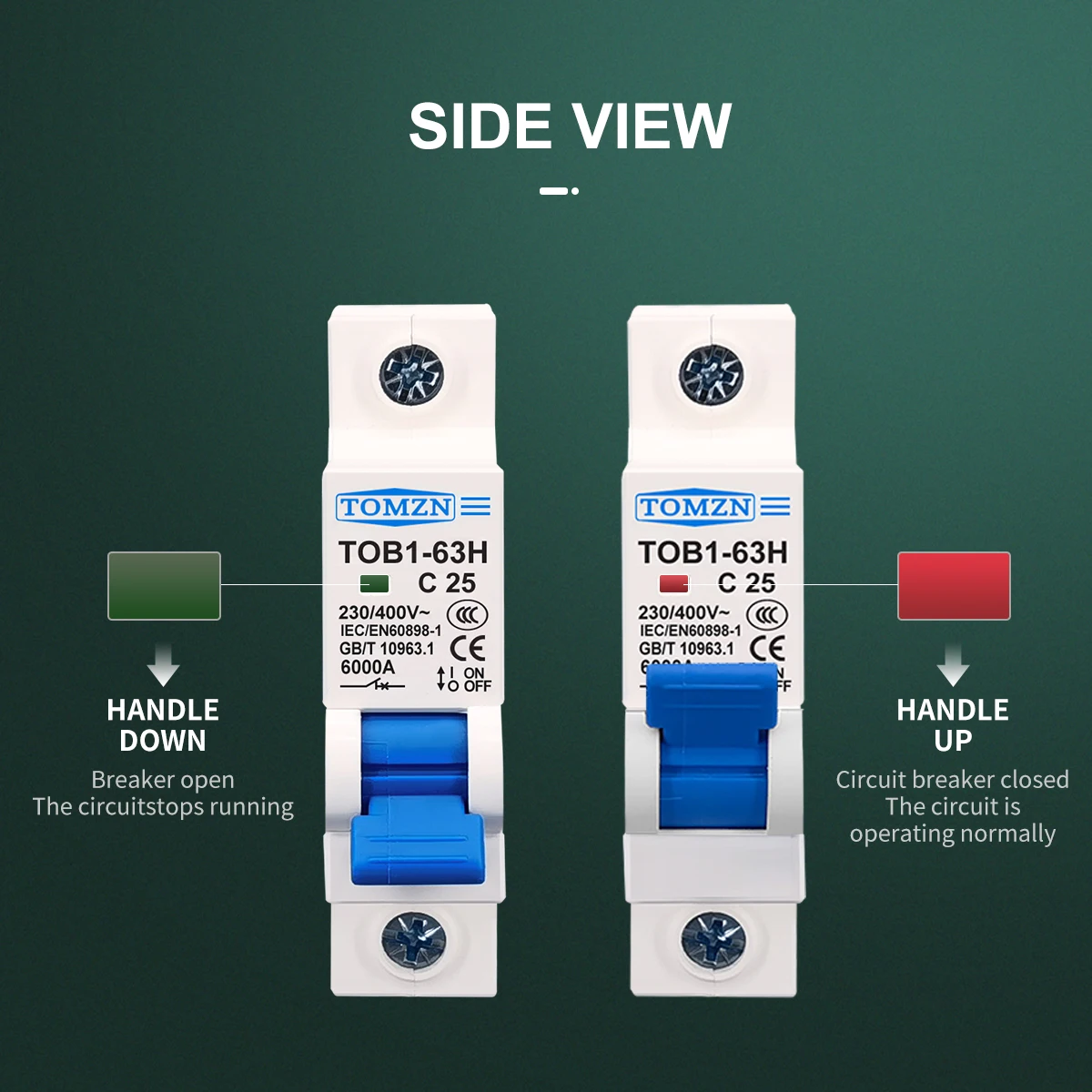 AC MCB TOB1-63 C 타입 미니 회로 차단기, 230 V, 400V ~ 50HZ, 60HZ, 3A, 6A, 10A, 16A, 20A, 25A, 32A, 40A, 50A, 63A, 1P