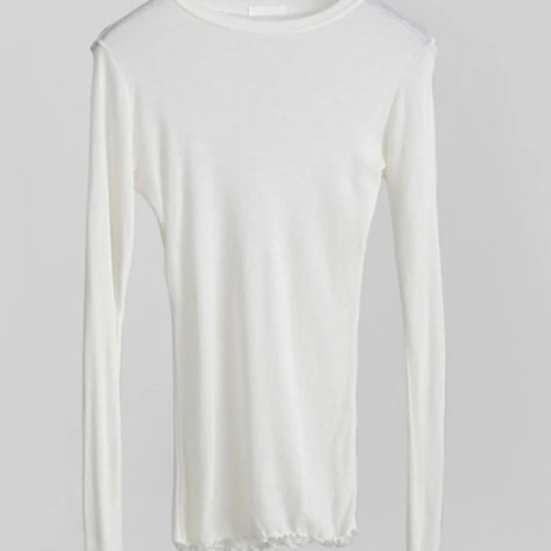 고품질 일반 T 셔츠 여성 코튼 탄성 기본 T-셔츠 여성 캐주얼 탑 긴 소매 섹시한 얇은 T-셔츠 통해 볼
