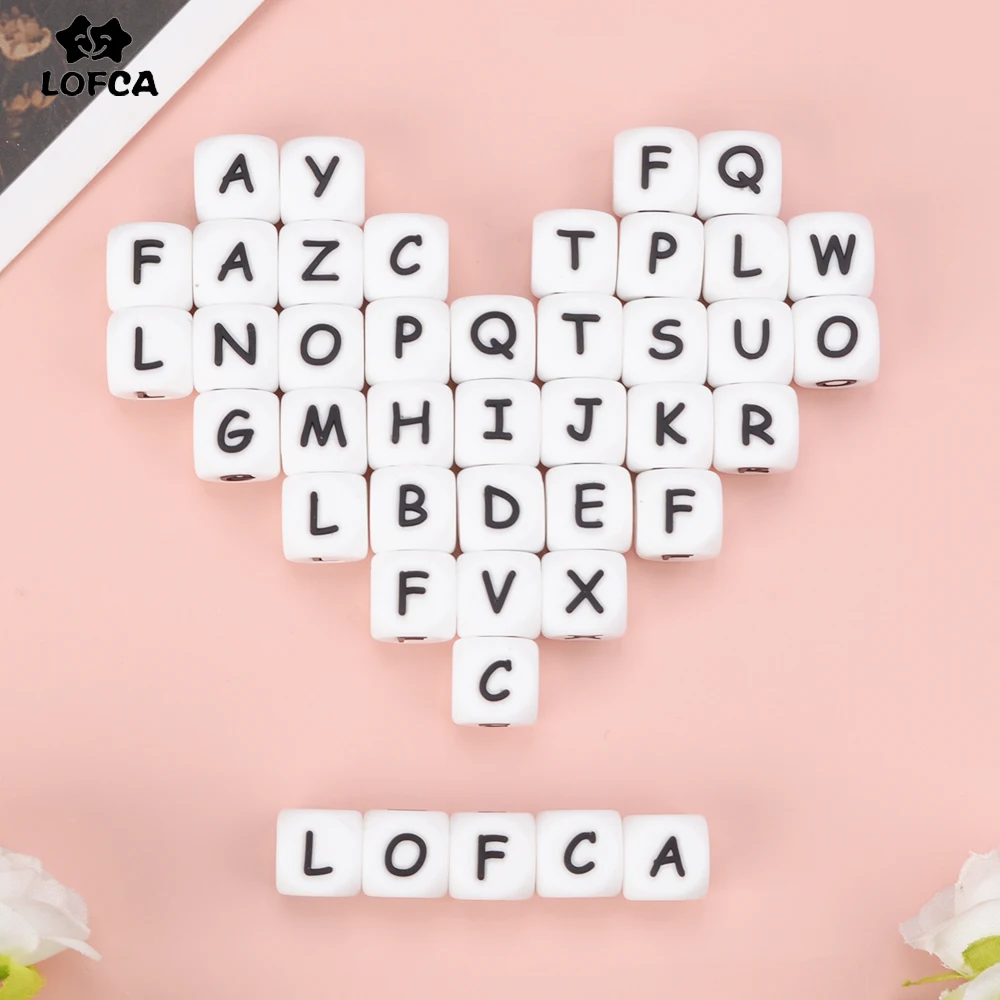 LOFCA 10pcs 12MM 실리콘 문자 비즈 DIY 쥬얼리 액세서리 팔찌를 만들기위한 영어 알파벳 비즈 BPA 무료 식품 등급