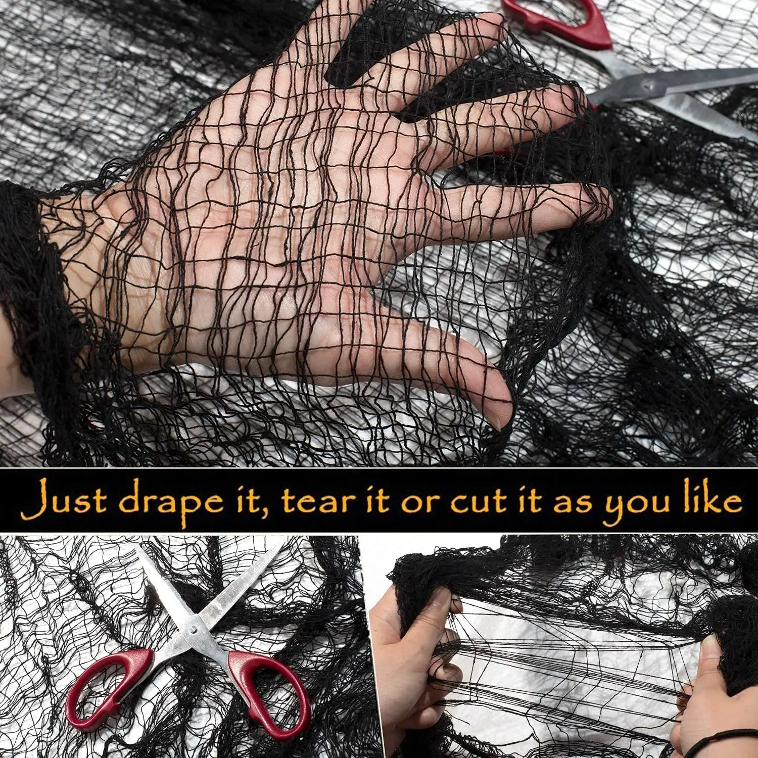 할로윈 장식 검은 소름 끼치는 거즈 천, 창문 테이블 문짝 그물, 유령 같은 멋진 원피스 파티, 유령의 집 벽 장식, 76x183cm