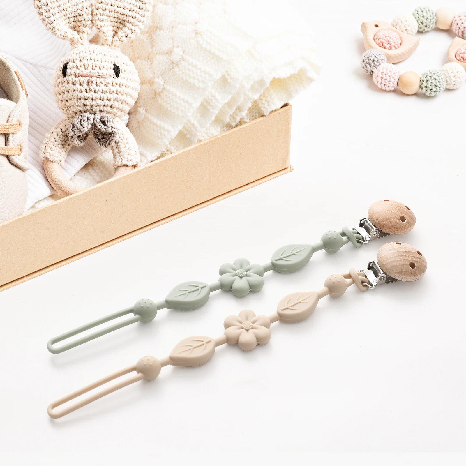 신생아용 실리콘 젖꼭지 체인, 꽃 손실 방지 조절식 젖꼭지 거치대, 아기 장난감 제품에 적합, 1 개